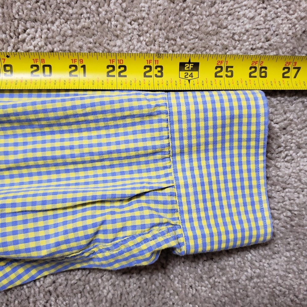 Gitman Bros Shirt Men Large Yellow Blue Micro Check Long Sleeve USA Casual - Picture 9 of 11